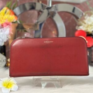 AUTHENTIC SAINT LAURENT PARIS RED LEATHER ZIP AROUND LONG WALLET